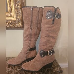 NWOT Aerosoles Boots Wonderling Riding Tall Knee High Wedge Tan Suede